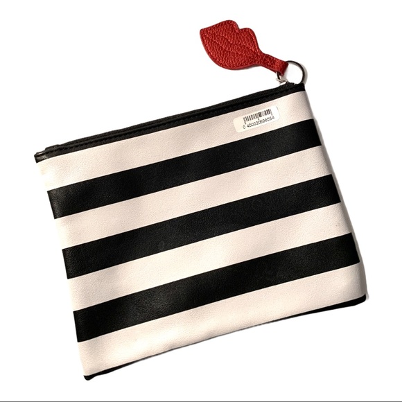 NWT Sephora Kiss BLK&W Striped LG Makeup Bag - Picture 2 of 2